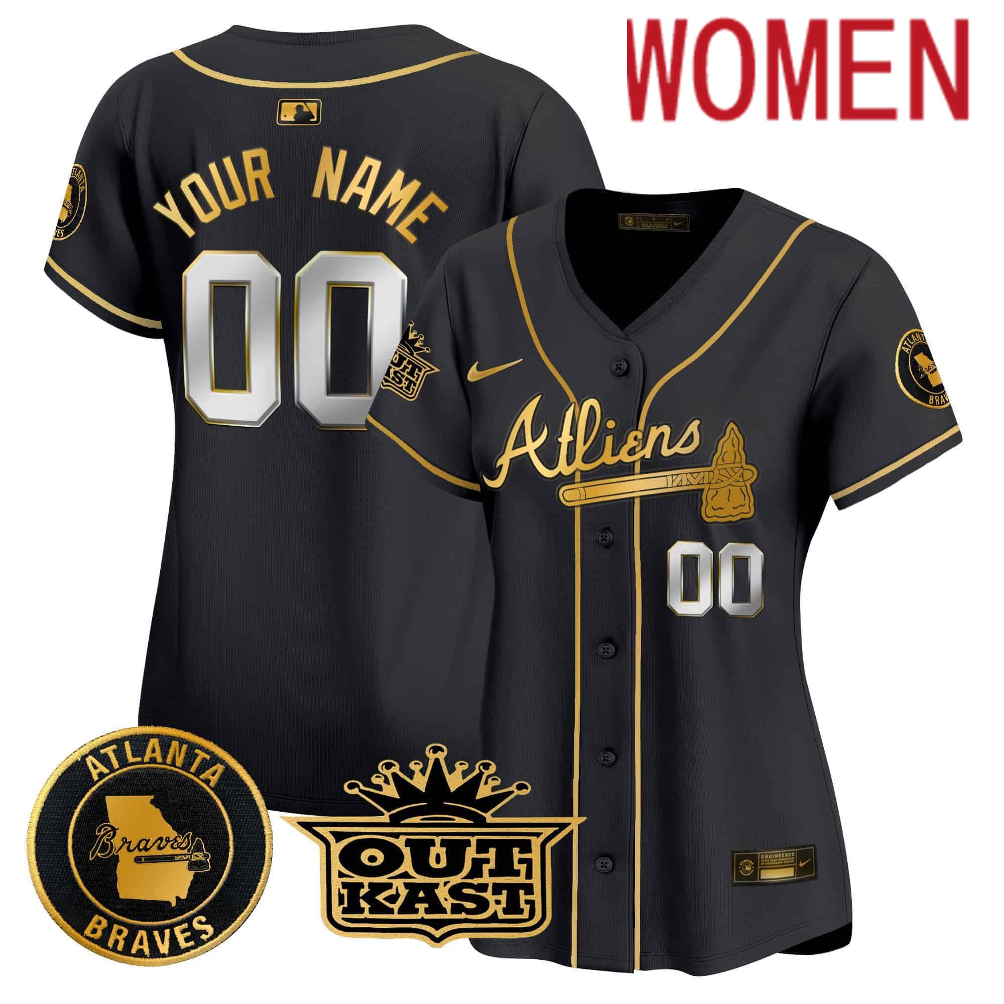 Women Atlanta Braves Black 2024 Nike Atliens Vapor Premier Limited Custom MLB Jersey